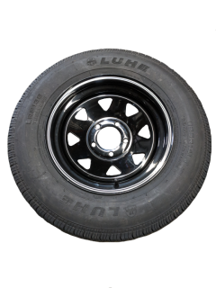 Manutec 185R14LT Tyre fitted to 14 inch BLACK Sunraysia Ford Rim Trailer Caravan