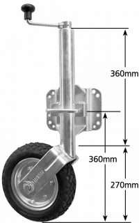 2021 Standard Jockey Wheel 10″ Solid Pneu U-Bolt Swivel Brkt Welded Lower 850kg