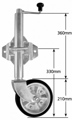 2021 Medium Duty Jockey Wheel 8″ Rubber Zinc Centre w/ Welded Swivel Brkt 700kg