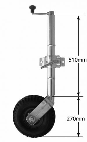 2021 Extra Height Jockey Wheel 10″ EH Pneumatic w/ Steel Center & Clamp 350kg