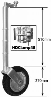 2021 Extra Height Jockey Wheel 10″ Pneumatic Solid R Steel w/ HD Clamp 850kg