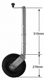 2021 Extra Height Jockey Wheel 10″ inch Pneumatic w/ Steel Center No Clamp 350kg