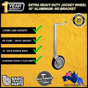 2021 Extra HD Jockey Wheel 10″ Solid R Alum Center Plain Bore No Clamp 1250kg