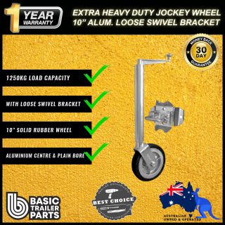 2021 Extra HD Jockey Wheel 10″ Solid R Alum Center w/ Loose Swivel Brkt 1250kg