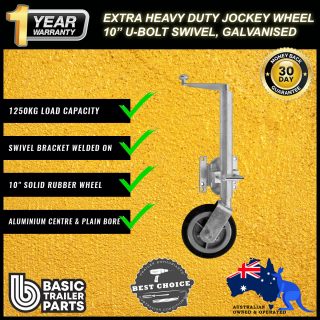 2021 Extra HD Jockey Wheel 10″ Alum Center w/ u-Bolt Swivel Bracket -Galv 1250kg