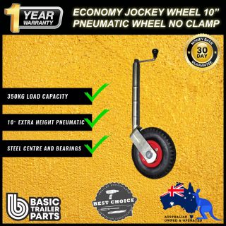 2021 Economic Jockey Wheel 10″ Pneumatic Steel Center & Bearings No Clamp 350kg