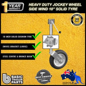 2021 Side Wind Jockey Wheel 10″ Pneu Look Solid R w/ HD Loose Swivel Brkt 1000kg