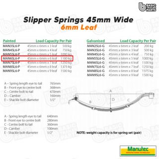 Slipper Springs 6 Leaf Slipper Spring – 45mm wide – 6mm thick – Painted Trailer