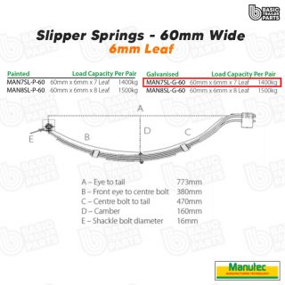 Manutec 7 Leaf Slipper Spring 60mm x 6mm – Galv Trailer Caravan Spare Part