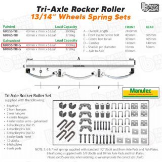 TRI AXLE Roller Rocker Spring Set – 60mmx7mmx5 Leaf, GALV Trailer Caravan Part