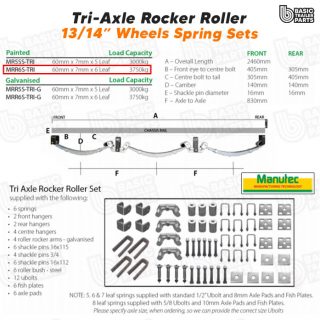 TRI AXLE Roller Rocker Spring Set – 60mmx7mmx6 Leaf, Painted Trailer Caravan