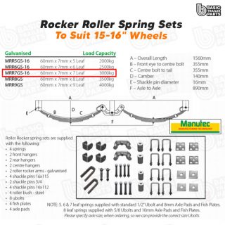 Manutec Roller Rocker Spring Set – 60mmx7mmx7 Leaf, Galv. Trailer Caravan Parts