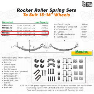 Manutec Roller Rocker Spring Set – 60mmx7mmx8 Leaf, Galv. Trailer Caravan Parts