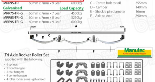 TRI AXLE Roller Rocker Spring Set – 60mmx7mmx8 Leaf,Painted Trailer Caravan Part