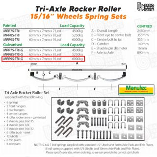 Manutec GALV TRI AXLE Roller Rocker Spring Set – 60mmx7mmx9 Leaf Trailer Caravan