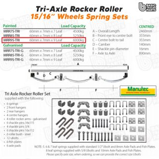 TRI AXLE Roller Rocker Spring Set – 60mmx7mmx9 Leaf, Painted Trailer Caravan