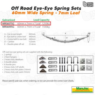 Off Road EYE-EYE Shackle Spring Set 7 Leaf – Galv 1250kg per pr Trailer Caravan