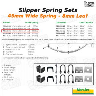 Manutec Slipper Spring Set – 45mmx8mmx5 Leaf, Painted Trailer Caravan Spare Part
