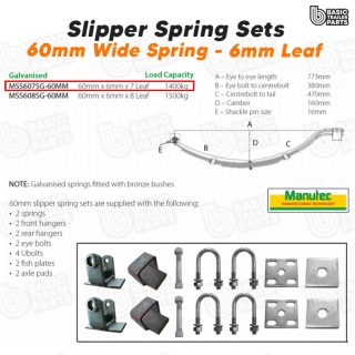 Manutec Slipper Spring Set – 60mmx6mmx7 Leaf, Galv. Trailer Caravan Spare Part