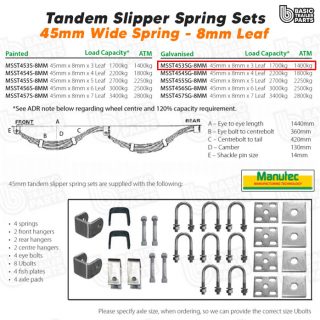 Slipper Spring Sets TandemSlipper Spring Set – 45mmx8mmx3 Leaf, Galv. Trailer